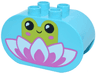 Duplo, Brick 2 x 4 x 2 Rounded Ends with Dark Pink and White Lotus Flower and Lime Frog with Cheek Spots and Black Eyes Pattern