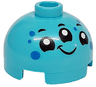 Brick, Round 2 x 2 Dome Top with Alien Face with 3 Black Eyes and Mouth, White Pupils, Smile and Blue Spots Pattern