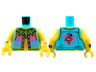 Torso Vest, Leaf Collar, Coral Flamingo Pattern / Yellow Arms with Black Cuffs, Medium Lavender, Medium Azure, and Orange Trim Pattern / Yellow Hands