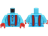 Torso Jumpsuit with Red Panels, Silver Zipper and Carabiner, Dark Azure Lines Pattern / Medium Azure Arms / Red Hands