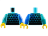 Torso Shirt with Blue, Dark Turquoise, and Medium Blue Triangles on Black Background Pattern / Blue Arm Left / Dark Turquoise Arm Right / Yellow Hands