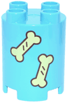 Duplo, Brick Round 2 x 2 x 2 with Reddish Brown and Bright Light Yellow Dog Bones Pattern
