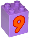 Duplo, Brick 2 x 2 x 2 with Number 9 Orange Pattern
