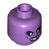 Minifigure, Head Dual Sided Alien Female with Lime Eyes, Dark Purple Eye Shadow, Cheek Lines, and Lips, Beauty Mark, White Fangs, Open Mouth Smile with Teeth / Neutral Pattern