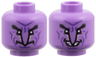 Minifigure, Head Dual Sided Alien, Black Eyebrows, Dark Purple Contour Lines, Long Nose, Tan Stripes, Neutral / Smile with Teeth Pattern