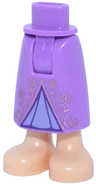 Mini Doll Hips and Skirt Long with Molded Light Nougat Legs and Printed Metallic Pink Filigree and Lavender Triangle Pattern - Thick Hinge