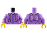 Torso Rabbit Hoodie with Dark Purple Lines and Fur and Lavender Draw Strings with Dark Pink Puffs and Bright Pink Ears Pattern / Medium Lavender Arms with Dark Purple and Lavender Cuffs, Rabbit Head, and Paw Print Pattern / Yellow Hands