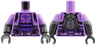 Torso Jacket, Black Straps, Dark Purple Shirt, Dark Pink Cat Skull Outline, Dark Silver Belt Buckle and Panel on Back Pattern / Pearl Dark Gray Arms with Molded Lavender Short Sleeves and Printed Dark Silver Web Slingers Pattern / Pearl Dark Gray Hands