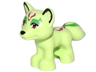 Fox, Mini Doll Style with Black Nose, Magenta Eyes, and Bright Green and Magenta Tribal Pattern (Elves Dusti)
