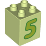 Duplo, Brick 2 x 2 x 2 with Lime Number 5 with Green Outline Pattern