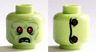 Minifigure, Head Alien Zombie, Red Eyes, Frowning, Broken Teeth, Stitching and 2 Buttons on Back Pattern