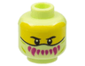 Minifigure, Head Balaclava, Yellow Face with Black Eyebrows, Magenta Sharp Teeth Pattern