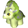 Duplo Dinosaur Triceratops Baby with Fixed Lime Top and Printed White Horns, Yellow Eyes and Light Bluish Gray Spots Pattern
