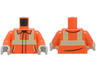 Torso Safety Jacket with Bright Light Yellow and Silver Reflective Stripes and Black Trim and Pockets Pattern / Reddish Orange Arms / Light Bluish Gray Hands