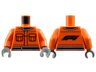 Torso Racing Suit with Black Pockets, Stitching, Collar and Waistband, Formula 1 Logo Stylized 'F1' on Back Pattern / Reddish Orange Arms / Dark Bluish Gray Hands