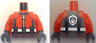 Torso Wetsuit, Dark Bluish Gray Panels, Silver Zipper, Belt with Buckle and Pouches, Trident Badge Logo on Back Pattern / Reddish Orange Arms / Dark Bluish Gray Hands