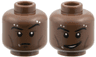 Minifigure, Head Dual Sided Black Eyebrows, Dark Brown Cheek Lines, Silver Piercings and Lip Ring, Raised Eyebrow Left / Lopsided Grin Pattern