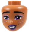 Mini Doll, Head Friends with Black Thick Eyebrows, Single Eyelashes, Dark Purple Eyes and Lips, Metallic Pink Eye Shadow, Metallic Light Blue Sparkles, Dimples, Open Mouth Smile with Teeth Pattern