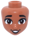 Mini Doll, Head Friends with Black Thick Eyebrows, Eyelashes, Reddish Brown Eyes and Lips, Open Mouth Smile with Dimples and Teeth Pattern