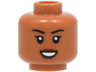 Minifigure, Head Female Black Eyebrows and Eyelashes, Reddish Brown Lips, Open Mouth Smile with Teeth Pattern