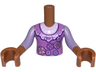 Torso Mini Doll Girl Medium Lavender Dress Top with Dark Purple Collar and Metallic Pink and Lavender Flowers over Shirt with White Stars Pattern, Sienna Arms with Hands with Lavender Sleeves