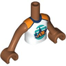 Torso Mini Doll Girl White Sleeveless Top with Orange Tent, Dark Blue Trees, Dark Turquoise Sky and Ground Pattern, Sienna Arms with Hands