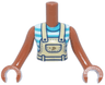 Torso Mini Doll Woman Tan Overalls with Black Belt, Pocket and Stitches, Dark Tan Mud Stains over Dark Turquoise and White Striped Top Pattern, Sienna Arms with Hands