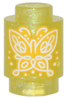 Brick, Round 1 x 1 with Bright Light Orange and White Butterfly Pattern