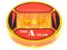 Dimensions Toy Tag 4 x 4 x 2/3 with 2 Studs and Trans-Orange Bottom with White 'THE A-TEAM' on Red Background Pattern (B.A Baracus)