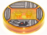 Dimensions Toy Tag 4 x 4 x 2/3 with 2 Studs and Trans-Orange Bottom with Black Video Game Joystick on Dark Bluish Gray and Light Bluish Gray Wood Boards Background Pattern (Jake the Dog)