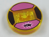 Dimensions Toy Tag 4 x 4 x 2/3 with 2 Studs and Trans-Orange Bottom with Black 'POW' in Bright Pink Starburst on Dark Pink Background Pattern (Blossom)