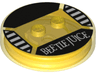 Dimensions Toy Tag 4 x 4 x 2/3 with 2 Studs and Trans-Orange Bottom with White 'BEETLEJUICE' and Stripes on Black Background Pattern (Beetlejuice)