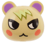 Minifigure, Head, Modified Squirrel / Cub with Ears with Molded Medium Lavender Auricles and Printed Black Eyes, Coral Cheeks, and Yellowish Green and Olive Green Fur Pattern