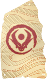 Cloth Sail 16 1/2 x 28 with Dark Red Circle, Dragon Head and Orb, Dark Orange Repeating Ninjago Logogram 'TEMPLE BOUNTY' and Dark Tan Scales Pattern