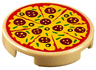 Tile, Round 2 x 2 with Bottom Stud Holder with Sliced Pizza with Red Tomato Sauce, Yellow Cheese, Dark Red Pepperoni, Black Olives, and Green Bell Peppers Pattern