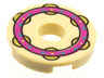 Tile, Round 2 x 2 with Hole with Magenta Ring with Dark Azure Filigree and Gold Jingles Pattern (Musical Instrument, Tambourine)