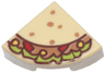 Tile, Round 1 x 1 Quarter with Medium Nougat, Lime, Red and Yellow Taco Pattern