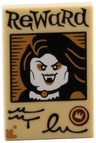 Tile 2 x 3 with Wanted Poster 'Reward', Female Vampire, Dark Red Crown Pattern