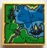 Tile 2 x 2 with Ninjago Map with Pagoda, Bridge, Ship, Anchor, Water, Dotted Line Trail, and Script 'DD' Pattern