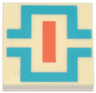 Tile 2 x 2 with Reddish Orange Rectangle and Dark Turquoise Geometric Lines Pattern