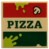Tile 2 x 2 with Garbage Pizza Box, Red and Dark Green Stripes 'PIZZA', Mushroom, Lime Splotches Pattern
