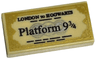 Tile 1 x 2 with Black 'LONDON TO HOGWARTS' and 'Platform 9 3/4' Train Ticket with Gold Edges Pattern