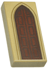Tile 1 x 2 with Reddish Brown Door with Dark Brown Edges and Rectangles and Dark Tan Arch Pattern