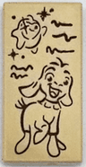 Tile 1 x 2 with Reddish Brown Lamb / Goat, Wish Star, Dots, Sparkles, and Scribbles Pattern