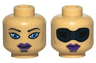 Minifigure, Head Dual Sided Alien with Black Thin Eyebrows, Single Eyelashes, Large Blue Eyes, Dark Blue Chin Markings, Dark Purple Lips, Neutral / Protective Eye Mask Pattern