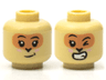 Minifigure, Head Dual Sided Alien Female Black Eyebrows, Eyelashes, Nougat Face, Bright Pink Cheeks, Lopsided Grin with Dimple / Wink and Open Mouth Smile with Teeth Pattern