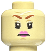 Minifigure, Head Female Reddish Brown Eyebrows, Dark Tan Chin Dimple and Forehead Crease, Dark Pink Lips, Frown Pattern