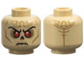 Minifigure, Head Alien Skull with Black Eyebrows, Nose and Mouth, Red Eyes, Dark Tan Filigree Tattoos and Contours, Frown Pattern