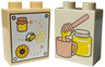 Duplo, Brick 1 x 2 x 2 with Bee, Honeycomb and Sunflower / Honey Dipper and Jar Pattern