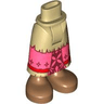 Mini Doll Hips and Skirt Long with Molded Medium Nougat Legs and Printed Tattered Coral Panel with Dark Red Flower and Stars and Red Stripe Pattern - Thick Hinge